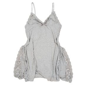 Y2k Lace Trim Babydoll Slip Dress Top Side Slit L Gray Feminine Dainty Whimsical